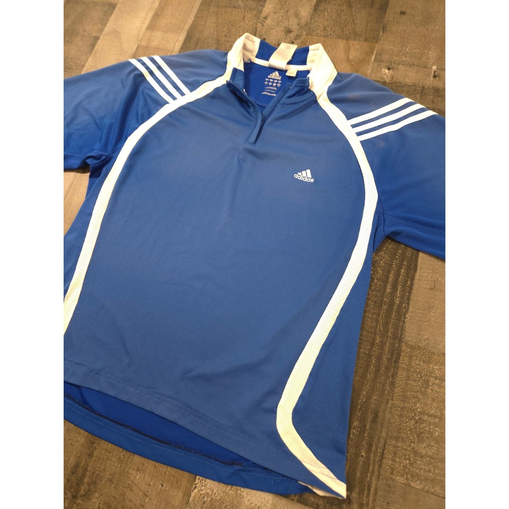 Vintage 2006 Adidas ClimaLite 1/4 Zip Short Sleeve Pullover Royal Blue Large L